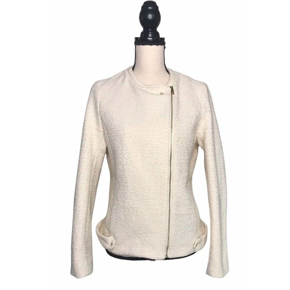 H&M Jackets & Blazers - H&M Cream Gold Metallic Tweed Zip Moto Jacket 10